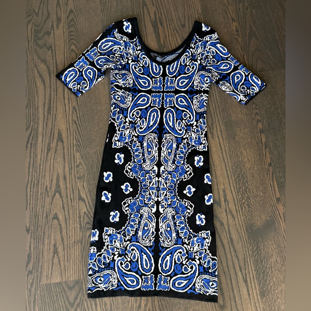 Felicity & Coco Blue Black White knit Dress